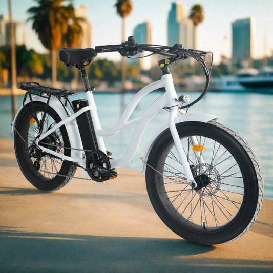 Coastal Cruiser 52v 24 Thru 750W Step Thru Ebike 24x3 Fat Tire Fat Tire Cruiser - Fat Tire eBike - COAST|FATT|WHITE|0003 eBike Super Shop