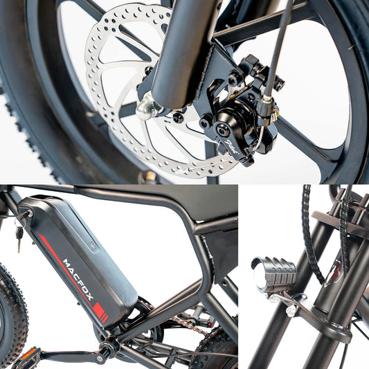 MACFOX M19 Electric e - Moto Style eBike - Step Over 250 w Electric Mini Fat Tire eBike - Moto Style Bike - Macfox - M19 - eBike - Black - Box eBike Super Shop