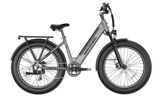 MOKWHEEL Mesa Plus ST 750 w Step Thru Ebike 26x4 Fat Tire Fat Tire Electric Beach Cruiser eBike - Fat Tire eBike - MOKWH|FATT|GREYLARGE|0128 eBike Super Shop