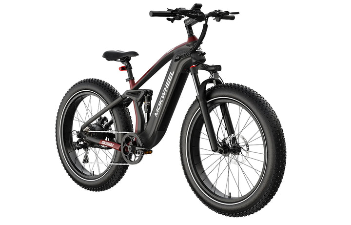 Red MOKWHEEL Obsidian 1000 w Step Over Ebike 26x4 Fat Tire Fat Tire Electric Beach Cruiser eBike