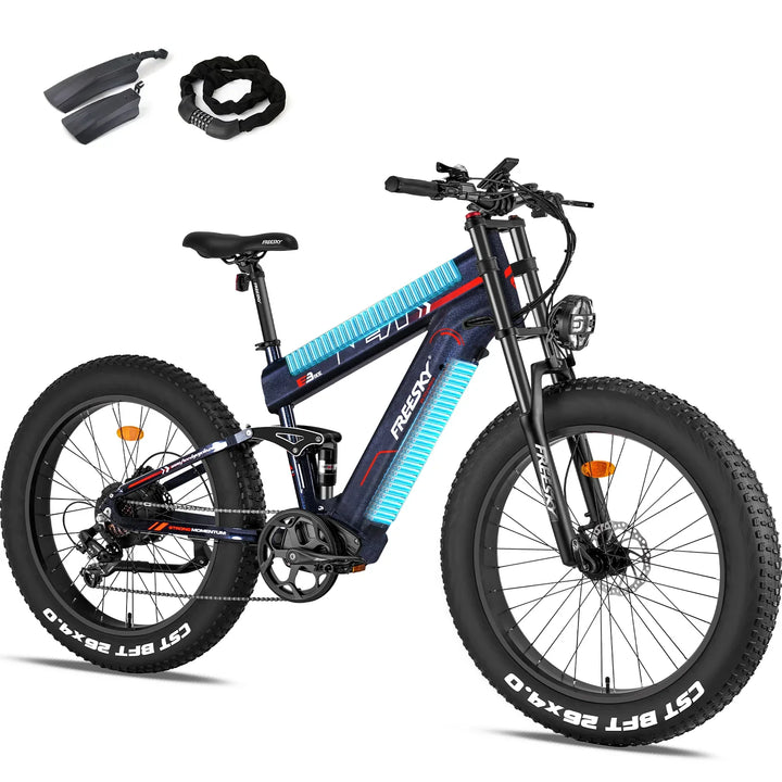 Black FREESKY Alaska M-520 Pro 1000 w Mountain Ebike 4 Fat Tire Electric Fat Tire Mountain eBike