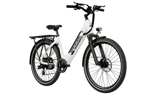 White MOKWHEEL Mesa Light ST 2.0 350 w Step Thru Ebike 27.5x2.4 Urban Electric Beach Cruiser eBike