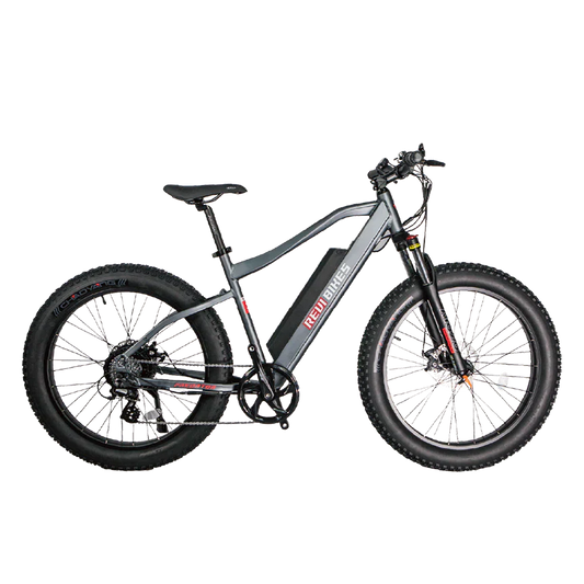 Black OB eBikes REVI Predator 750 w Ready to Ride Step Over Ebike 26x4 Electric Fat Tire Mountain eBike