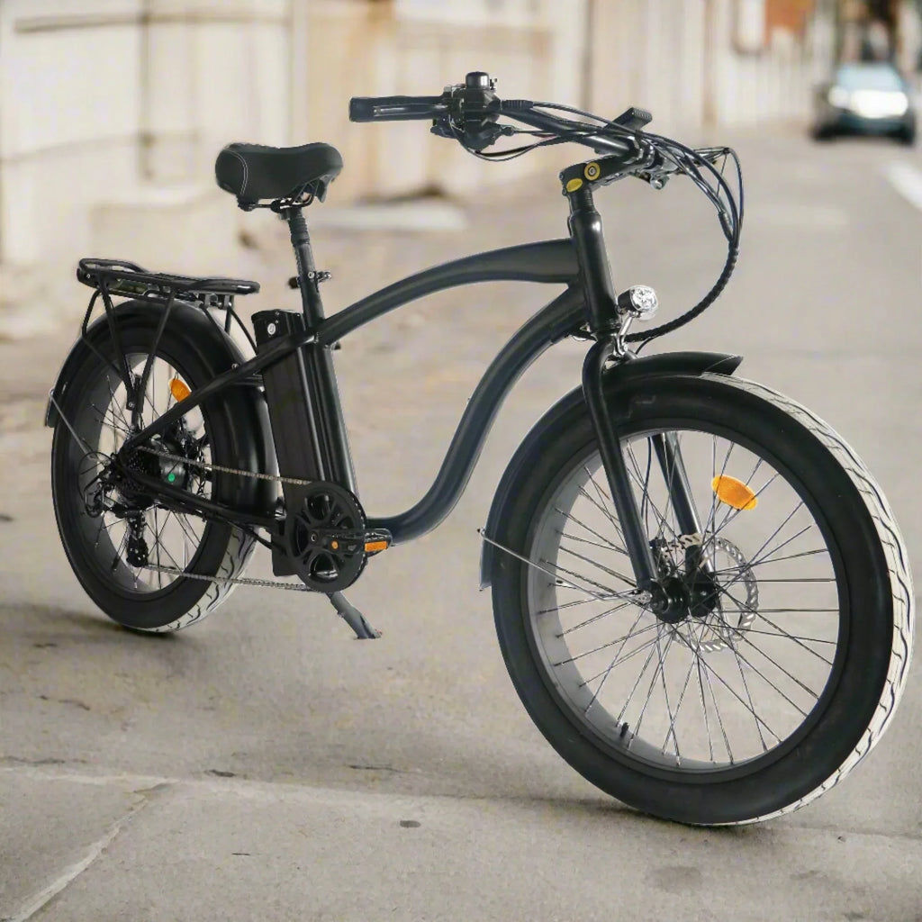 Green OB eBikes COASTAL CRUISER 52V 24 Over 750 w Ready to Ride Step Over Ebike 24x3 Fat Tire Electric Beach Cruiser eBike