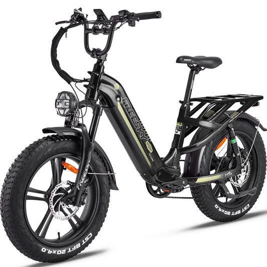 Green OB eBikes FREESKY Rocky 750 w Ready to Ride Step Thru Ebike 20x4 Electric Cargo eBike