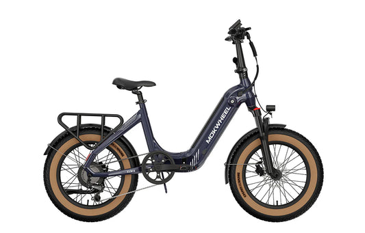 Blue MOKWHEEL Slate 500 w Step Thru Ebike 20x3 Road Electric Folding eBike