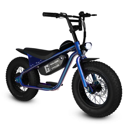 Blue GOLDEN CYCLE Big Boy 350w Micro eBike 16x4 Fat Electric Mini Fat Tire eBike