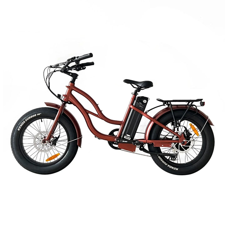  OB eBikes COASTAL CRUISER 52V 24 Thru 750 w Ready to Ride Step Thru Ebike 24x3 Fat Tire Electric Beach Cruiser eBike