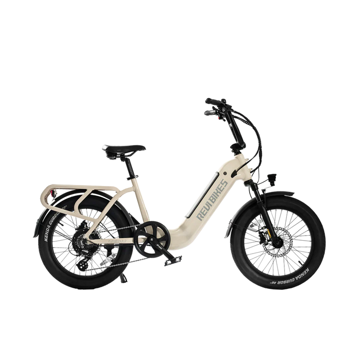 Cream REVI Runabout 2 750w Step Thru Ebike 20x3 Fat Tire Mini Electric Cargo eBike