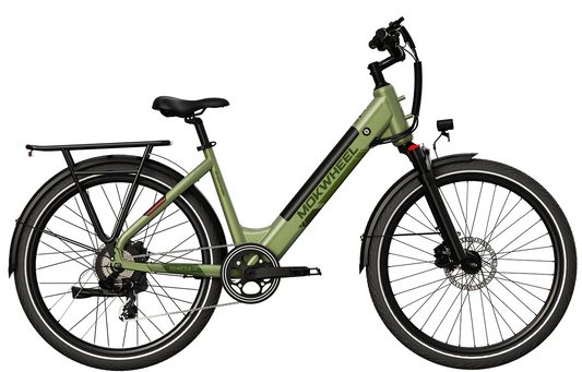 Green MOKWHEEL Mesa Light ST 2.0 350 w Step Thru Ebike 27.5x2.4 Urban Electric Beach Cruiser eBike