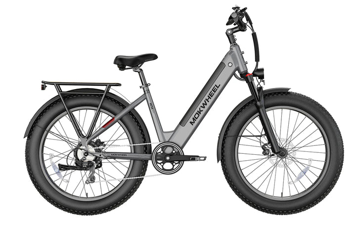 Tan MOKWHEEL Mesa Plus ST 750 w Step Thru Ebike 26x4 Fat Tire Fat Tire Electric Beach Cruiser eBike