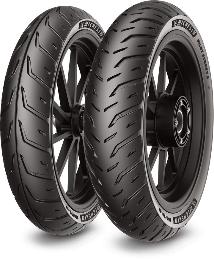 eMoto Michelin Pilot Street 2 87-9628 90/80-17 road tire, made for Talaria, Surron, ERIDE Pro, and Throne, available at eBike Super Shop, providing excellent road traction, durability, and smooth handling for eMoto bikes on paved surfaces.