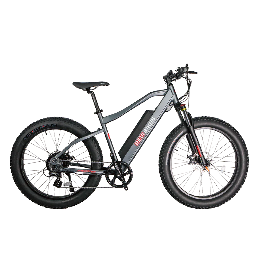 White OB eBikes REVI Predator 750 w Ready to Ride Step Over Ebike 26x4 Electric Fat Tire Mountain eBike