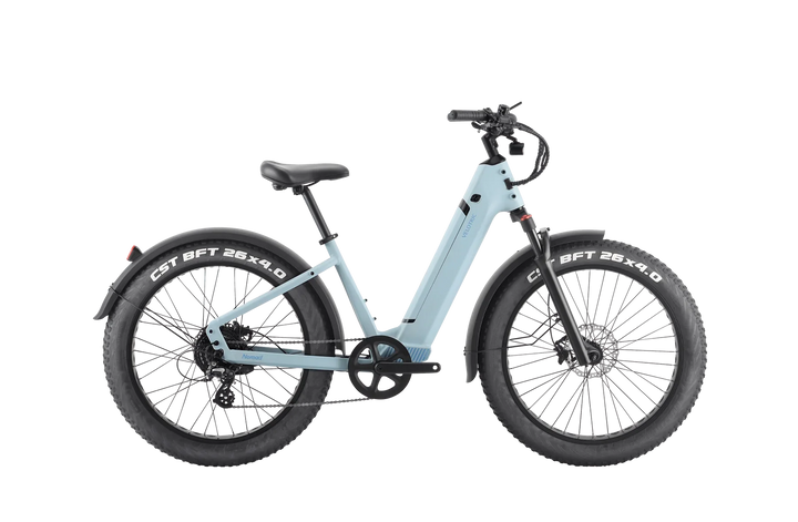 Sky Blue VELOTRIC Nomad 1 750w Step Thru eBike 26x4 Fat Fat Tire Electric Beach Cruiser eBike