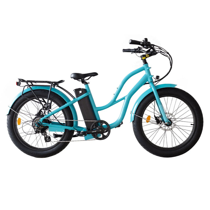  OB eBikes COASTAL CRUISER 52V 24 Thru 750 w Ready to Ride Step Thru Ebike 24x3 Fat Tire Electric Beach Cruiser eBike