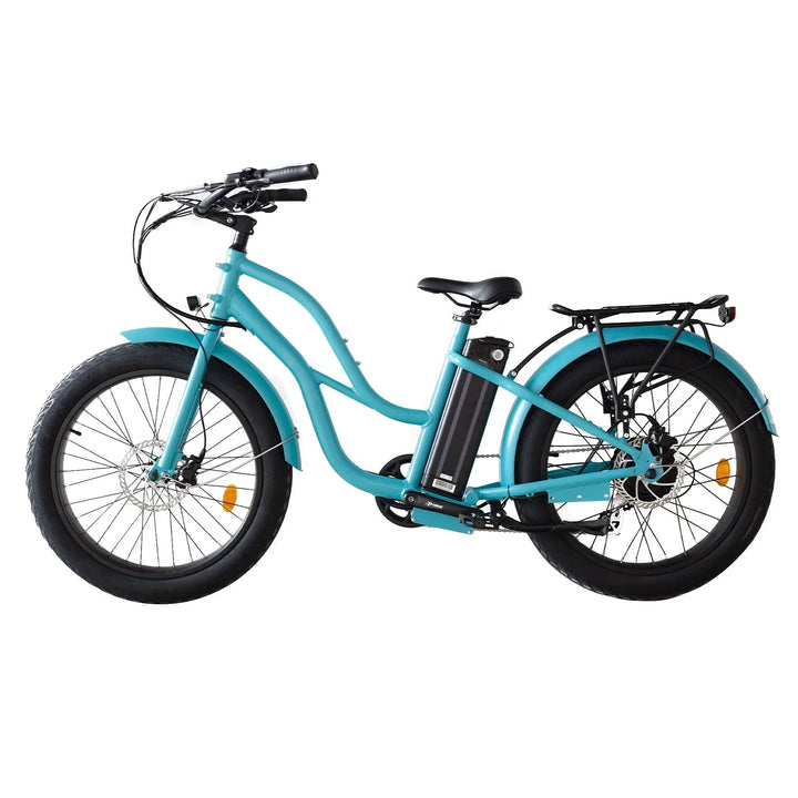  OB eBikes COASTAL CRUISER 52V 24 Thru 750 w Ready to Ride Step Thru Ebike 24x3 Fat Tire Electric Beach Cruiser eBike