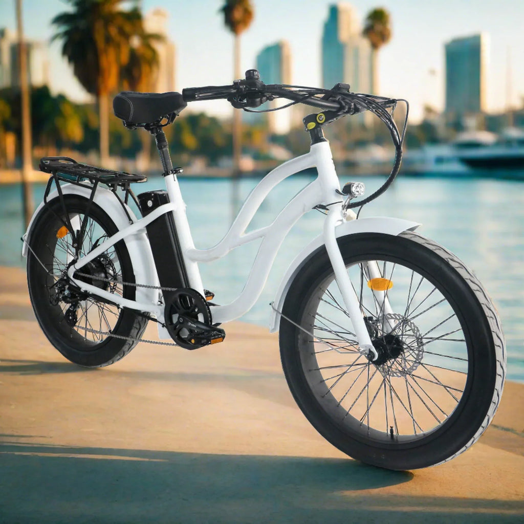 Teal OB eBikes COASTAL CRUISER 52V 24 Thru 750 w Ready to Ride Step Thru Ebike 24x3 Fat Tire Electric Beach Cruiser eBike