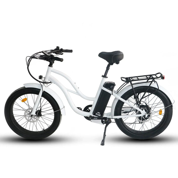  OB eBikes COASTAL CRUISER 52V 24 Thru 750 w Ready to Ride Step Thru Ebike 24x3 Fat Tire Electric Beach Cruiser eBike