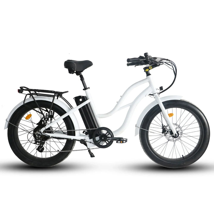  OB eBikes COASTAL CRUISER 52V 24 Thru 750 w Ready to Ride Step Thru Ebike 24x3 Fat Tire Electric Beach Cruiser eBike