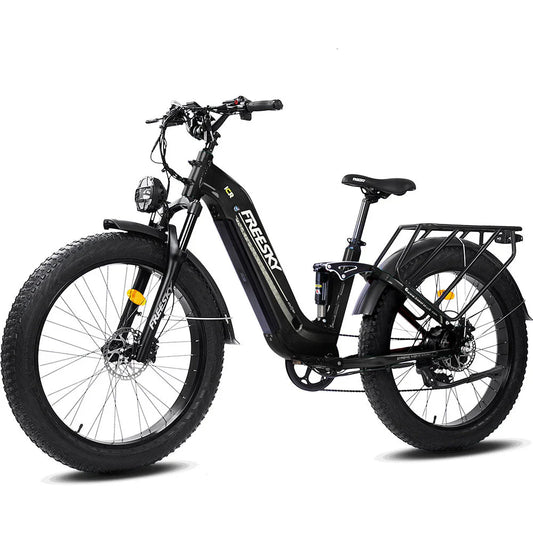 Black FREESKY Wildcat Pro A-340 1000 w Step Thru Ebike 4 Fat Tire Electric Fat Tire Mountain eBike