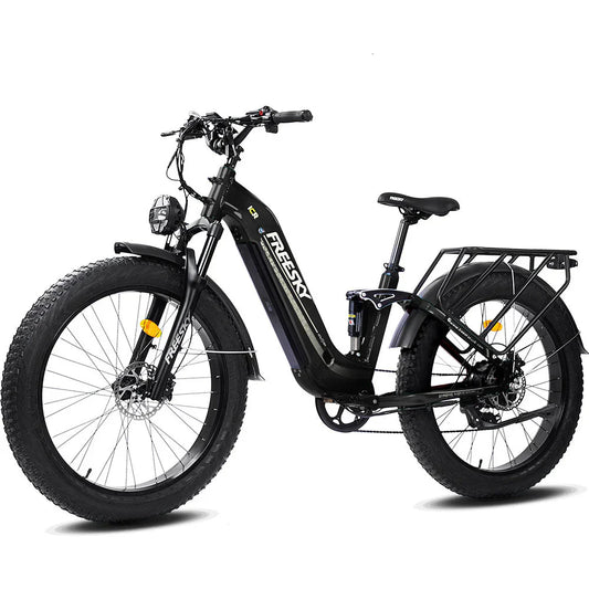 Black OB eBikes FREESKY Wildcat Pro A-340 1000 w Ready to Ride Step Thru Ebike 4 Electric Fat Tire Mountain eBike