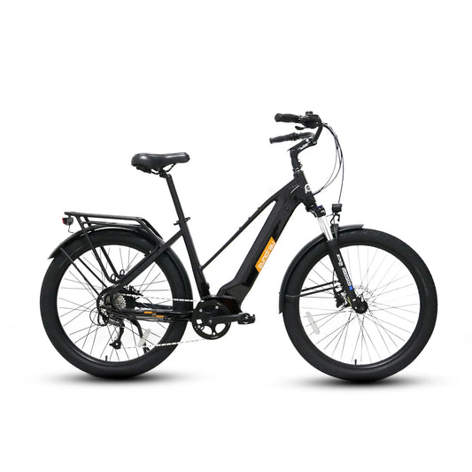 White EUNORAU Meta275 500w Step Thru eBike 27.5x2.6 Road Electric Beach Cruiser eBike