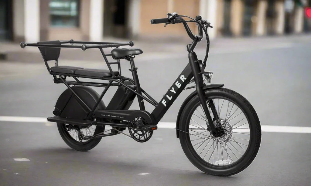 Black FLYER Via 500w Step Thru eBike 24x2.4 Street Electric Cargo eBike