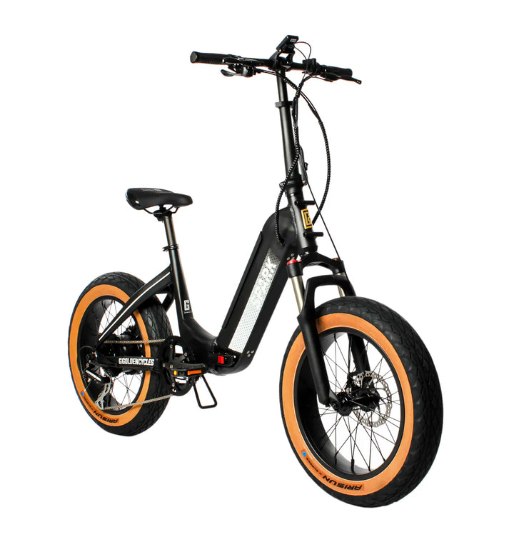 Black GOLDEN CYCLE Spark 500w Folding eBike 20x4 Fat Electric Folding eBike