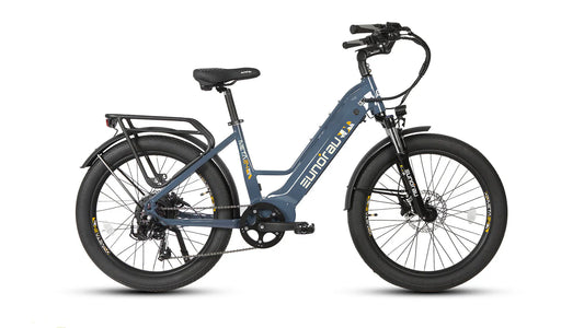 Blue EUNORAU Meta 2024 500w Step Thru eBike 24x3 Fat Fat Tire Electric Beach Cruiser eBike