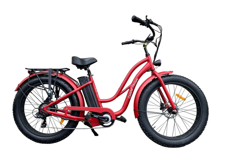 Coastal Cruiser 52V 26 Thru 750W Step Thru Ebike 26x4 Fat Tire Fat Tire Electric Beach Cruiser - Fat Tire Cruiser eBike - eBike Super Shop