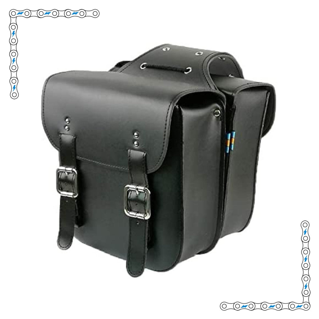 eBike Black Leather Double Buckle Saddle Bags for ebike by Way Cool Electric Bikes - Electric Bike Super Shop