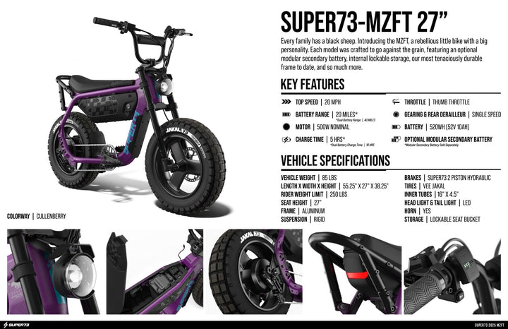 eBike Super73 MZFT - Cullenberry - Pre Order for Early December - eBikes - SUPER|3025 eBike Super Shop