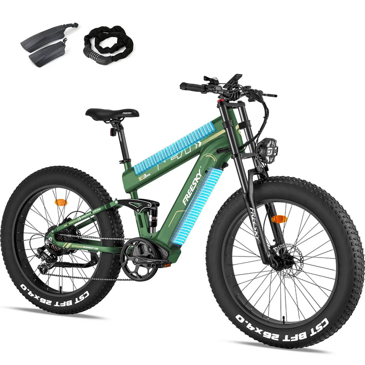 Green FREESKY Alaska M-520 Pro 1000 w Mountain Ebike 4 Fat Tire Electric Fat Tire Mountain eBike