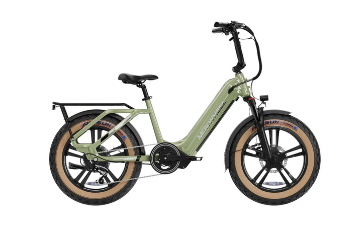 Blue MOKWHEEL Scoria 750 w Step Thru Ebike 20x4 Fat Tire Electric Cargo eBike