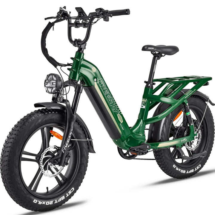 Red OB eBikes FREESKY Rocky 750 w Ready to Ride Step Thru Ebike 20x4 Electric Cargo eBike