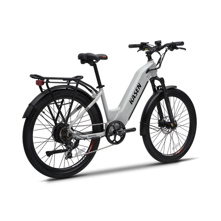 White KASEN City 2.0 500 w Step Thru Ebike 27.5X2.4 Urban Electric Urban eBike