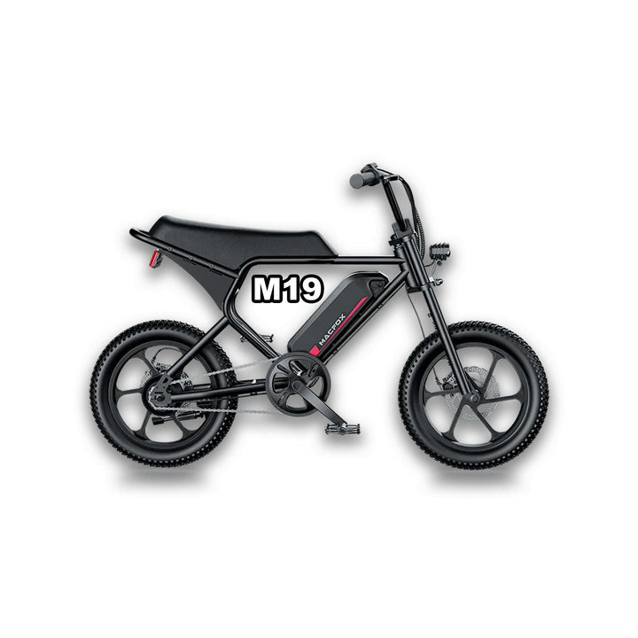 MACFOX M19 Electric e - Moto Style eBike - Step Over 250 w Electric Mini Fat Tire eBike - Moto Style Bike - Macfox - M19 - eBike - Black - Box eBike Super Shop