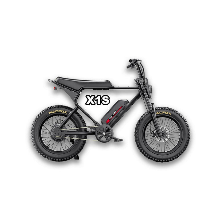 MACFOX X1S Commuter Electric e - Moto Style eBike - Step Over 500 w Electric Mini Fat Tire eBike - Moto Style Bike - Macfox - X1S - eBike - Black - Box eBike Super Shop