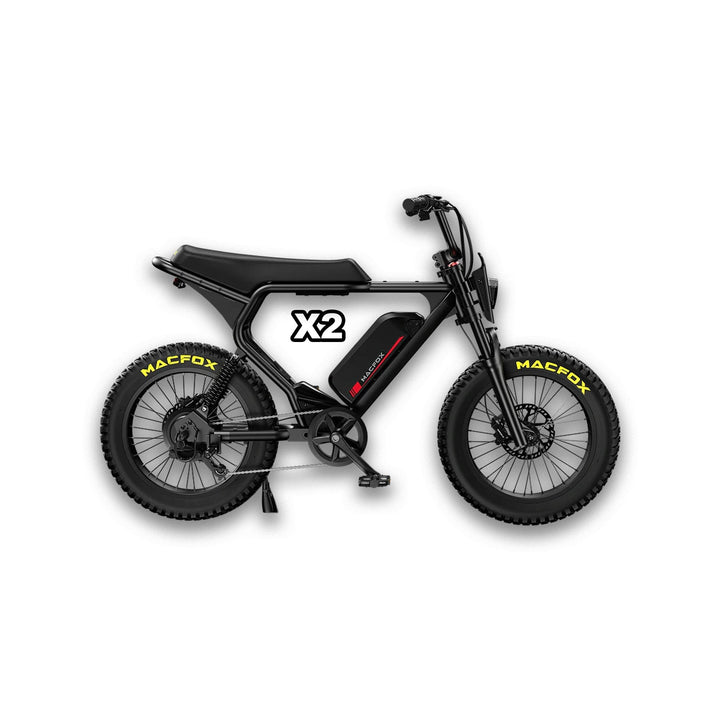MACFOX X2 Electric Fat Tire Mountain eBike - Step Over 750 w Electric e - Moto Style eBike - AVAILABLE NOW - Moto Style Bike - Macfox - X2 - eBike - Black - Box eBike Super Shop