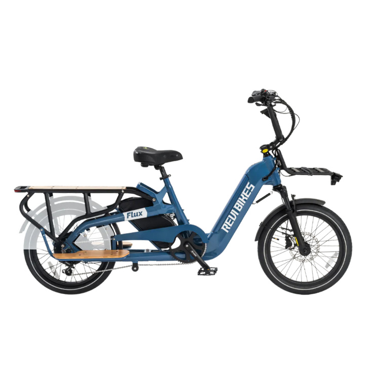 Gray REVI Flux 750w Step Thru Ebike 20x2.4 Fat Tire Mini Fat Tire Electric Cargo eBike