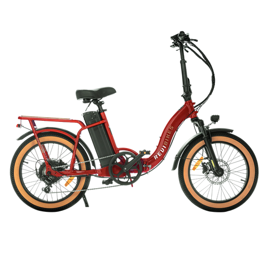 Yellow REVI Rebel 2 750w Step Thru Ebike 20x3 Fat Tire Electric Folding eBike