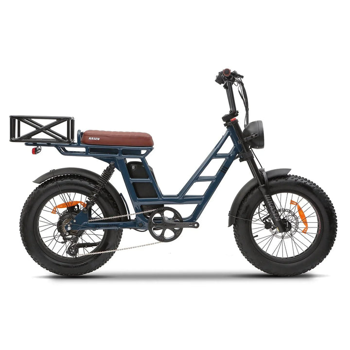 Retro Blue KASEN Malibu 1000 w Step Thru Ebike 20x4 Fat Electric Cargo eBike