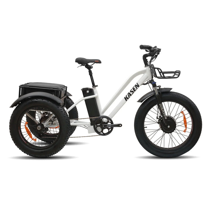 White KASEN Trike 500 w Trike Ebike 20x4 Fat Electric Trike 3 Wheel eBike