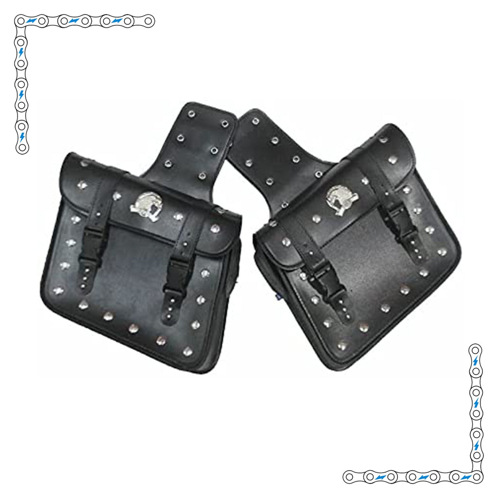 eBike Black Leather Studded Moto Saddle Bags for ebike by Way Cool Electric Bikes - Electric Bike Super Shop
