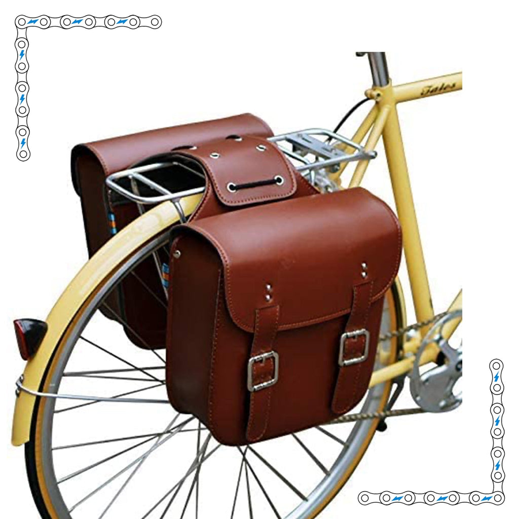 eBike Brown Leather Saddle Bags for ebike by Way Cool Electric Bikes - Electric Bike Super Shop