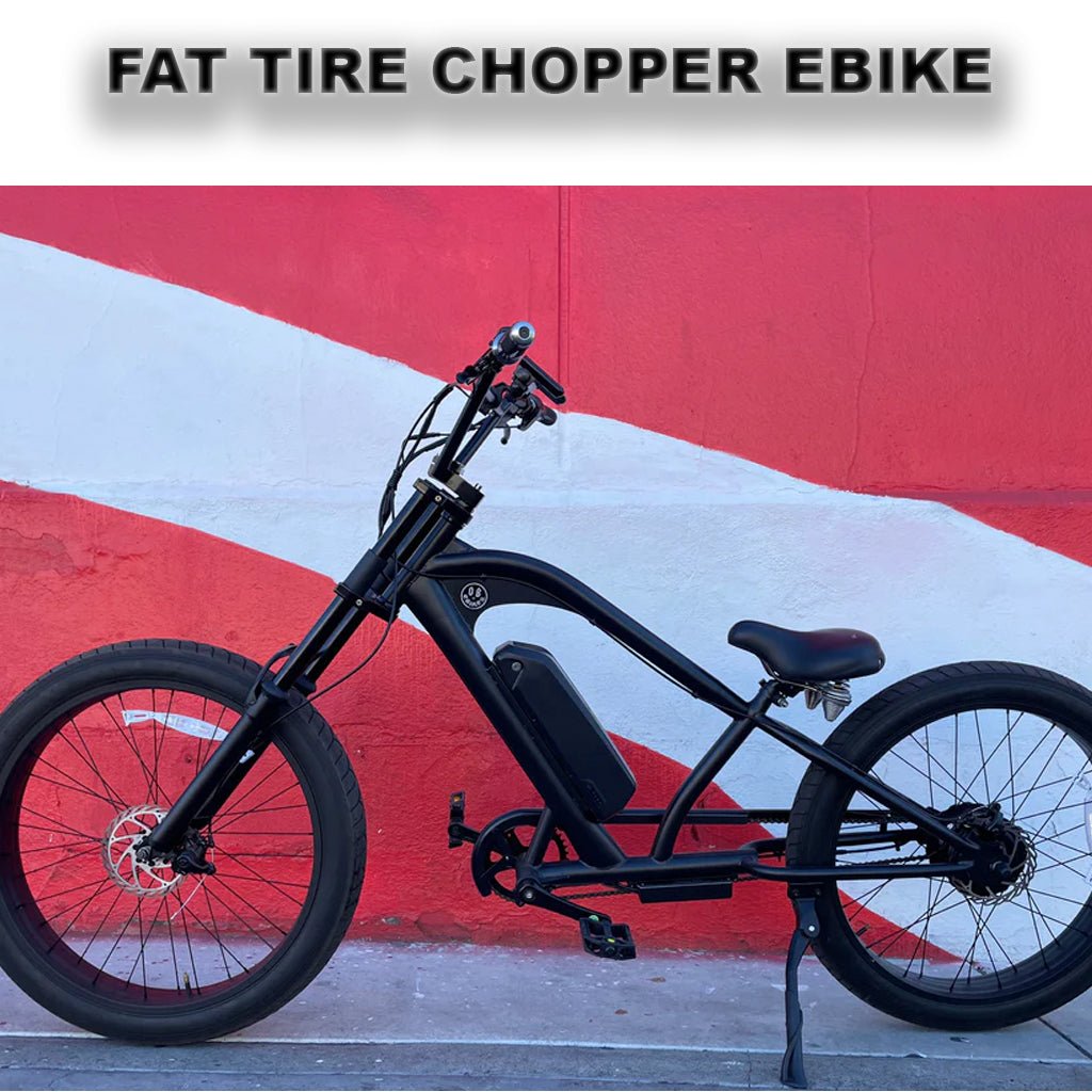 eBike Chopper Style Fat Tire Electric Bike - Black by Hiland - Electric Bike Super Shop