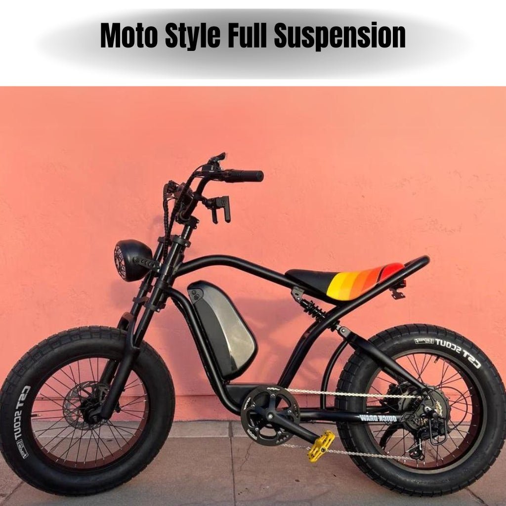eBike Moto Style Full Suspension Fat Tire Electric Bike - 1000 Watt by Golden Cycle - Electric Bike Super Shop